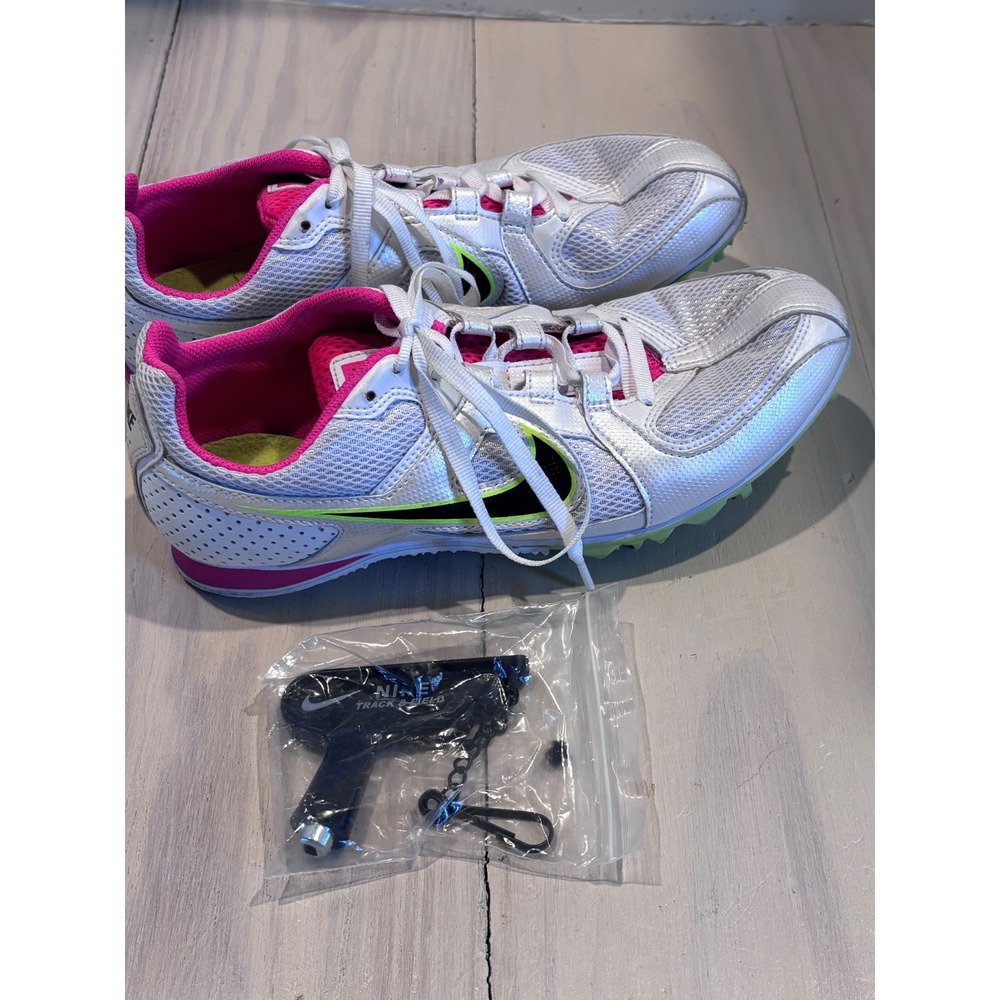 Nike Rival MD Womens 7.5 Track‎ and Field Spikes White Pink Volt Running Shoes